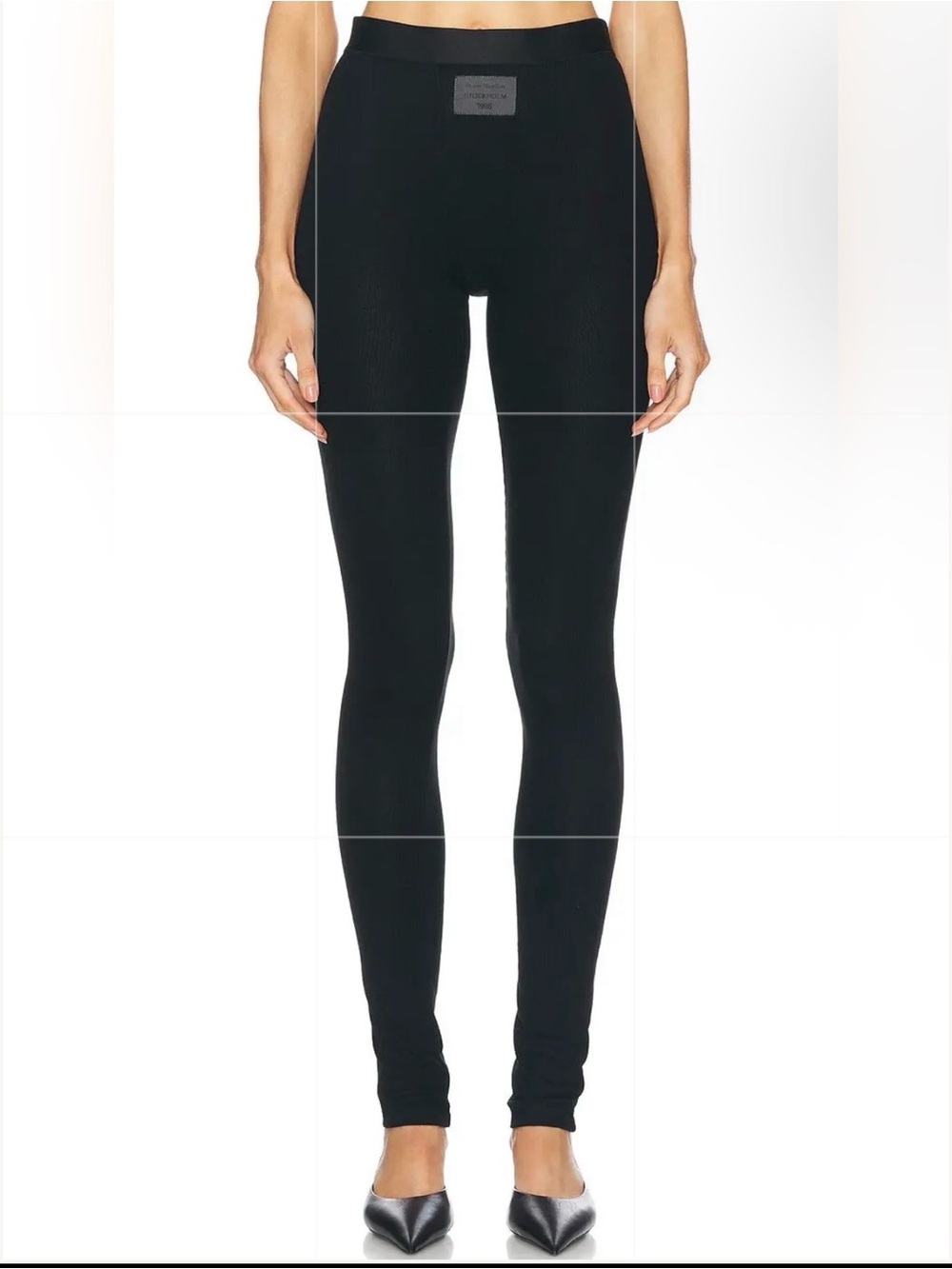 Acne Black Ribbed High-Rise Leggings with Back Cutout